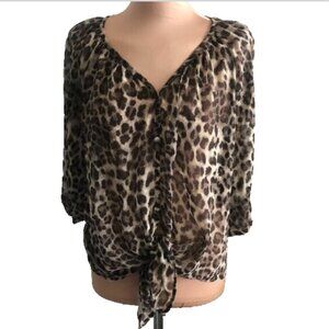 CHARLOTTE RUSSE Cheetah Leopard Animal V Neck Henley Tunic T Shirt Top Blouse S